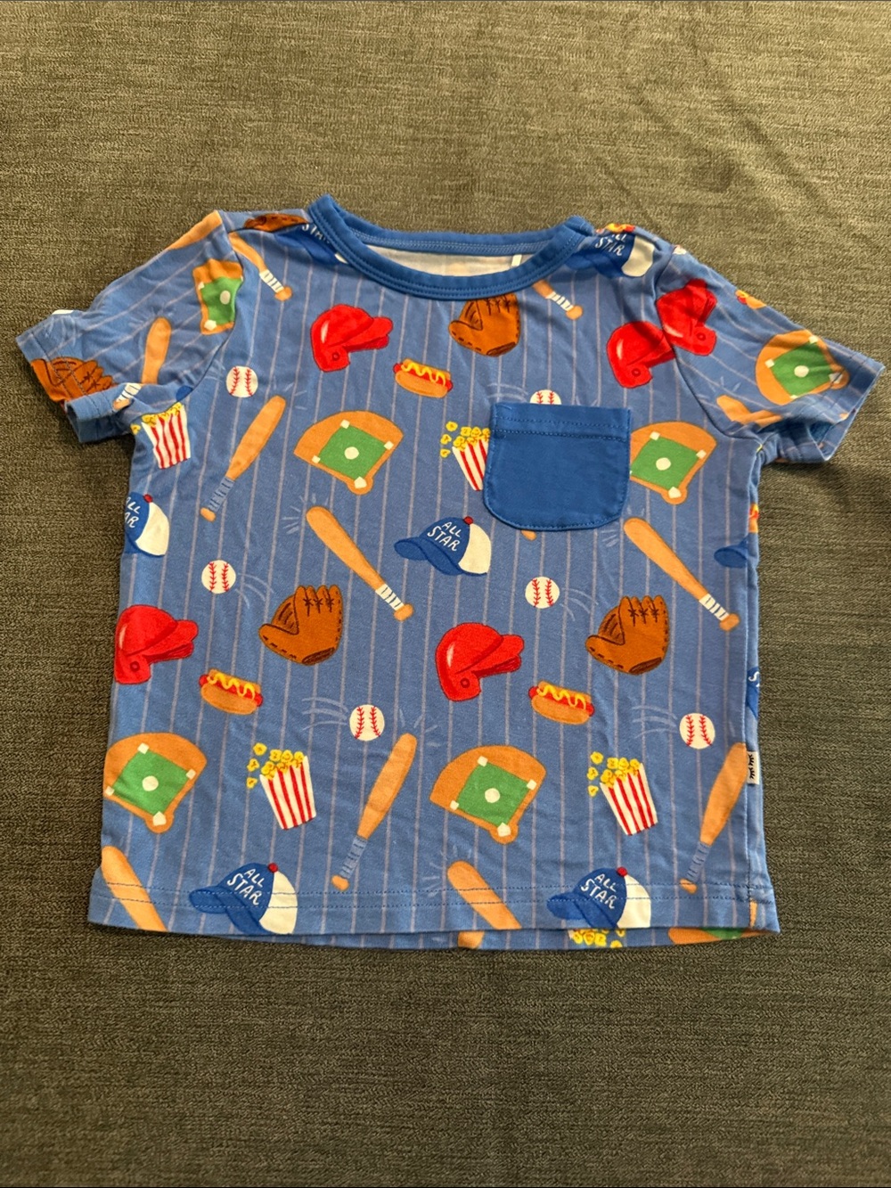 Little Sleepies Blue Baseball Print Short Sleeve Tee with Pocket